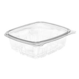 ENVASE TRANSPARENTE R-PET 85% reciclado TAPA PLANA UNIDA(BISAGRA) 750cc 168x154x55mm