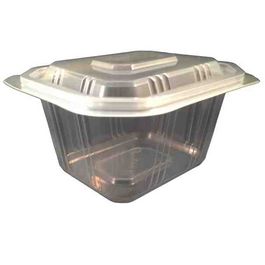 ENVASE PLASTICO PP/POLIPROPILENO TRANSPARENTE HERMETICO BASE+TAPA RECTANGULAR 500cc 118X139X70mm