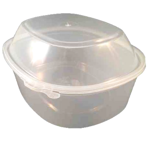 ENVASE PLASTICO PP/POLIPROPILENO TRANSPARENTE TAPA BOVEDA UNIDA(BISAGRA) OVALADO CIERRE DE SEGURIDAD 1700cc 217X179X106mm REUTILIZABLE