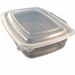 ENVASE PLASTICO PP/POLIPROPILENO TRANSPARENTE TAPA UNIDA(BISAGRA) OVALADO 500cc 145X130X55mm REUTILIZABLE