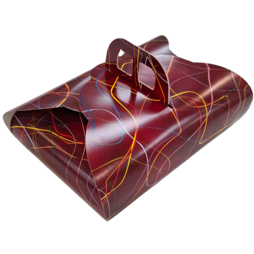 CAJA CARTON FOLDING MARIPOSA CON ASA FONDO BURDEOS 285X222X70mm PARA PASTELES