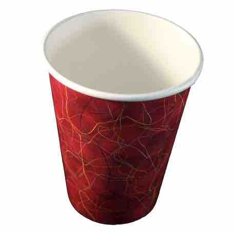 VASO PAPEL DECORAD FONDO BURDEOS 355ml 12onzas PARA BEBIDAS CALIENTES, CAFE