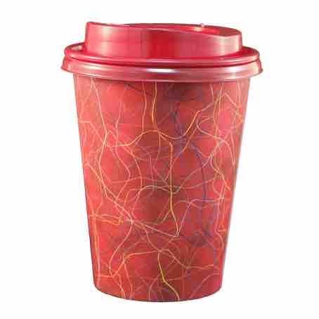 VASO PAPEL DECORAD FONDO BURDEOS 355ml 12onzas PARA BEBIDAS CALIENTES, CAFE