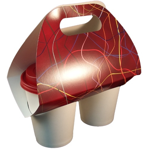 TRANSPORTIN PORTAVASOS CARTONCILLO FOLDING DECORADO FONDO BURDEOS 370X170mm PARA 2 VASOS DIAMETRO 80mm PARA VASO CUP009-SUS009-SUS199