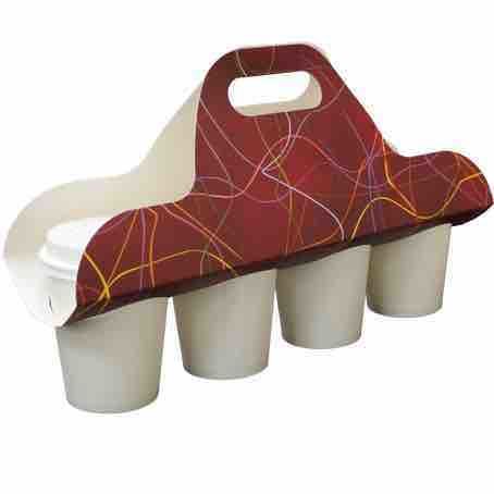 TRANSPORTIN PORTAVASOS CARTONCILLO FOLDING DECORADO FONDO BURDEOS 380X380mm PARA 4 VASOS DIAMETRO 90mm PARA VASO CUP012-SUS012-SUS112