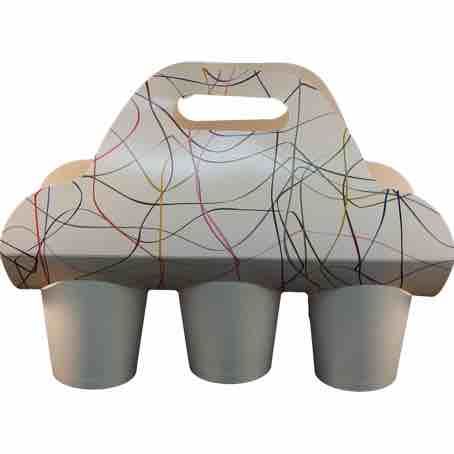 TRANSPORTIN PORTAVASOS CARTONCILLO FOLDING DECORADO FONDO BLANCO 380X285mm PARA 3 VASOS DIAMETRO 90mm PARA VASO CUP012-SUS012-SUS112