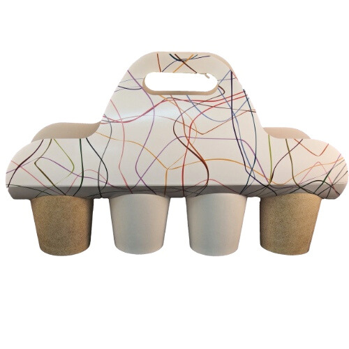 TRANSPORTIN PORTAVASOS CARTONCILLO FOLDING DECORADO FONDO BLANCO 380X380mm PARA 4 VASOS DIAMETRO 90mm PARA VASO CUP012-SUS012-SUS112